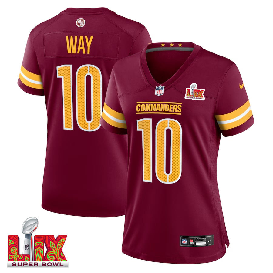 Tress Way #10 Washington Commanders Super Bowl LIX Jersey – Burgundy JS6608