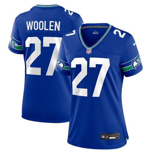 Seattle Seahawks Tariq Woolen Royal Throwback Player Game Jersey JS2621