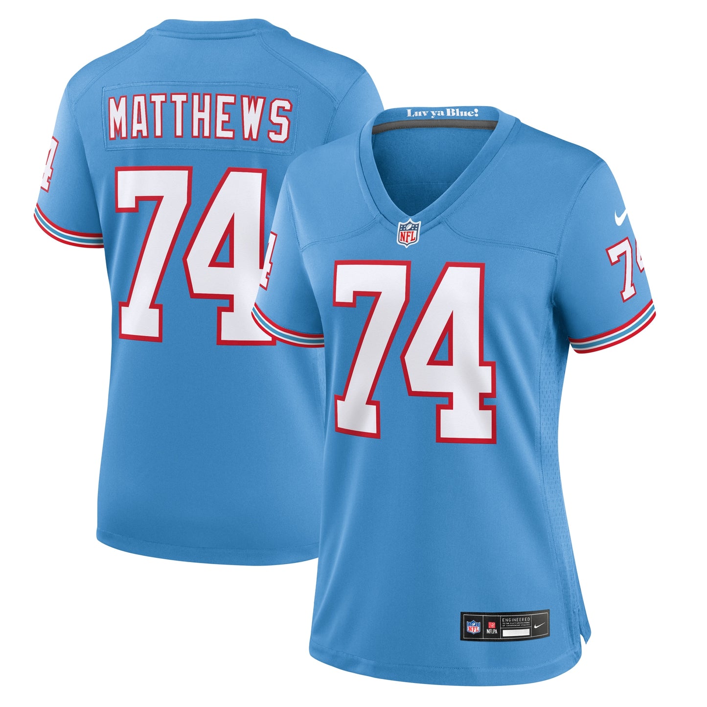 Tennessee Titans Bruce Matthews Light Blue Oilers Throwback Retired Player Game Jersey JS5746
