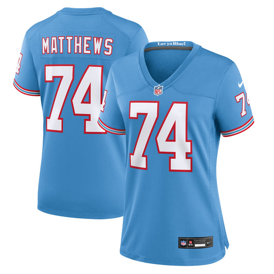 Tennessee Titans Bruce Matthews Light Blue Oilers Throwback Retired Player Game Jersey JS5746
