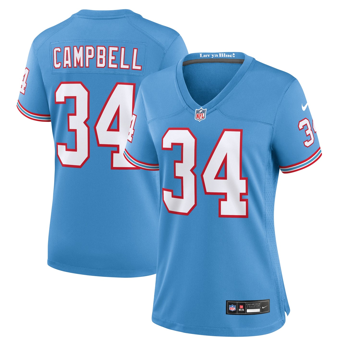 Tennessee Titans Earl Campbell Light Blue Oilers Throwback Retired Player Game Jersey JS8209