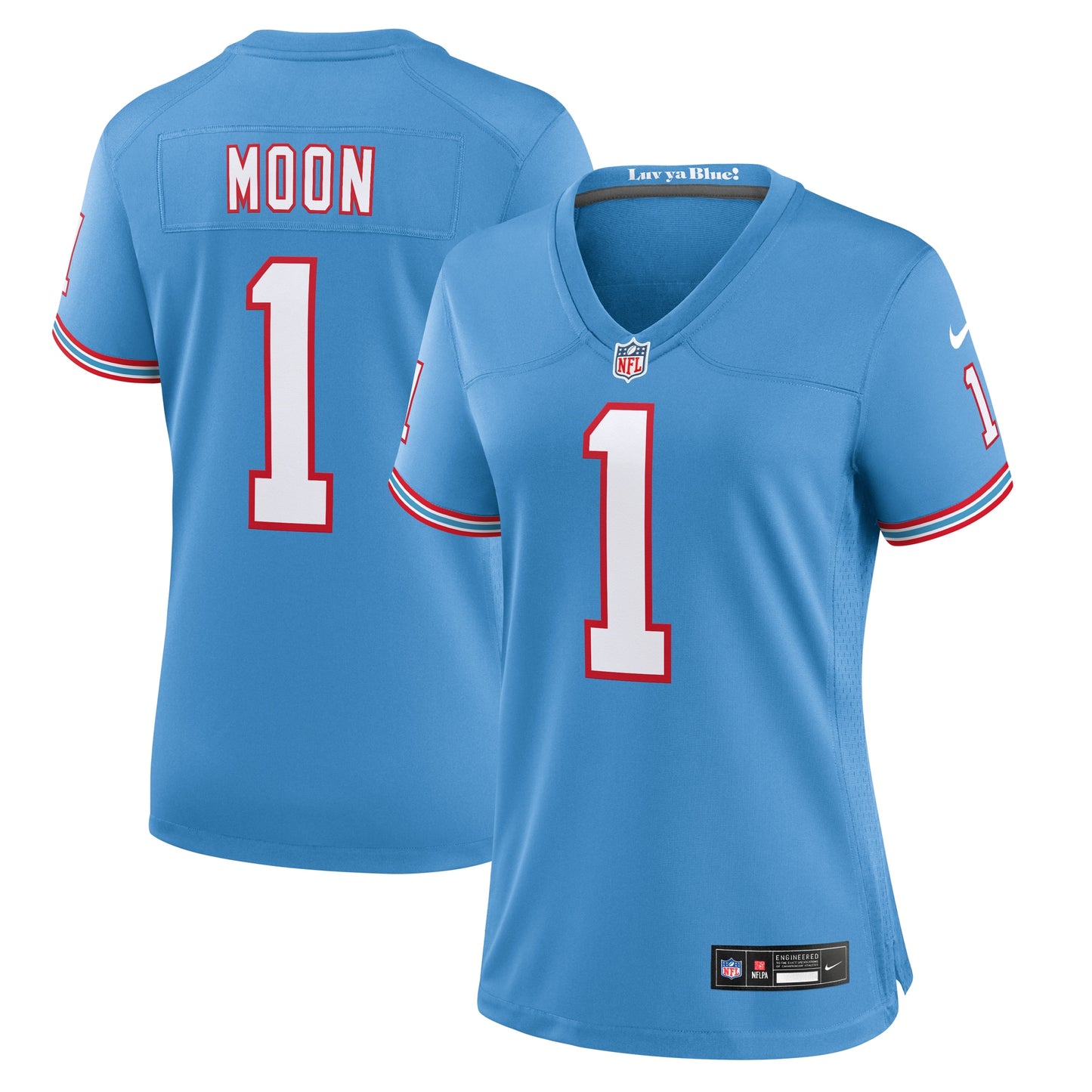 Tennessee Titans Warren Moon Light Blue Oilers Throwback Retired Player Game Jersey JS1874
